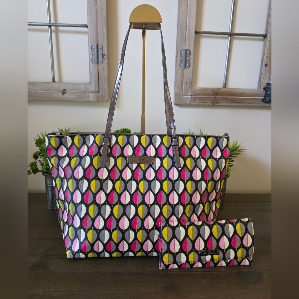 Vera Bradley Retired Large Tote &  Matching Wallet- Moon Drops Pattern - Picture 3 of 14